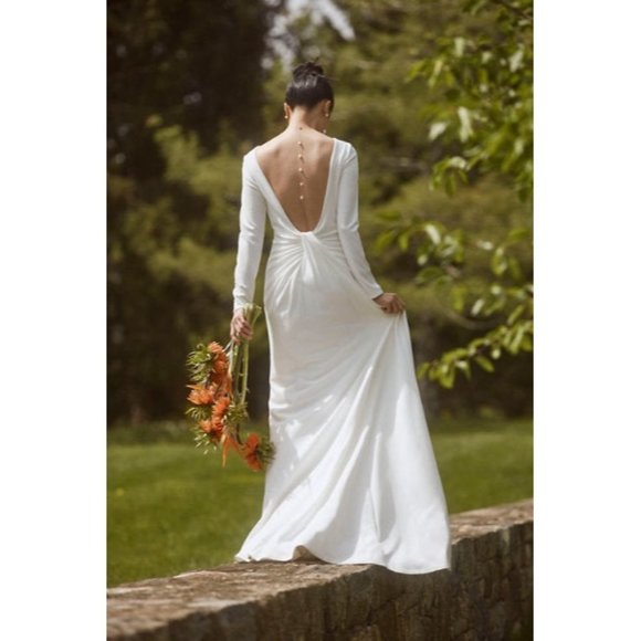 BHLDN Tadashi Shoji Maven Wedding Gown Size 14 Crepe Long Sleeve Sample - Picture 7 of 9
